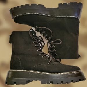 H&M Black Faux Suede Combat & Moto Boots W11 M9